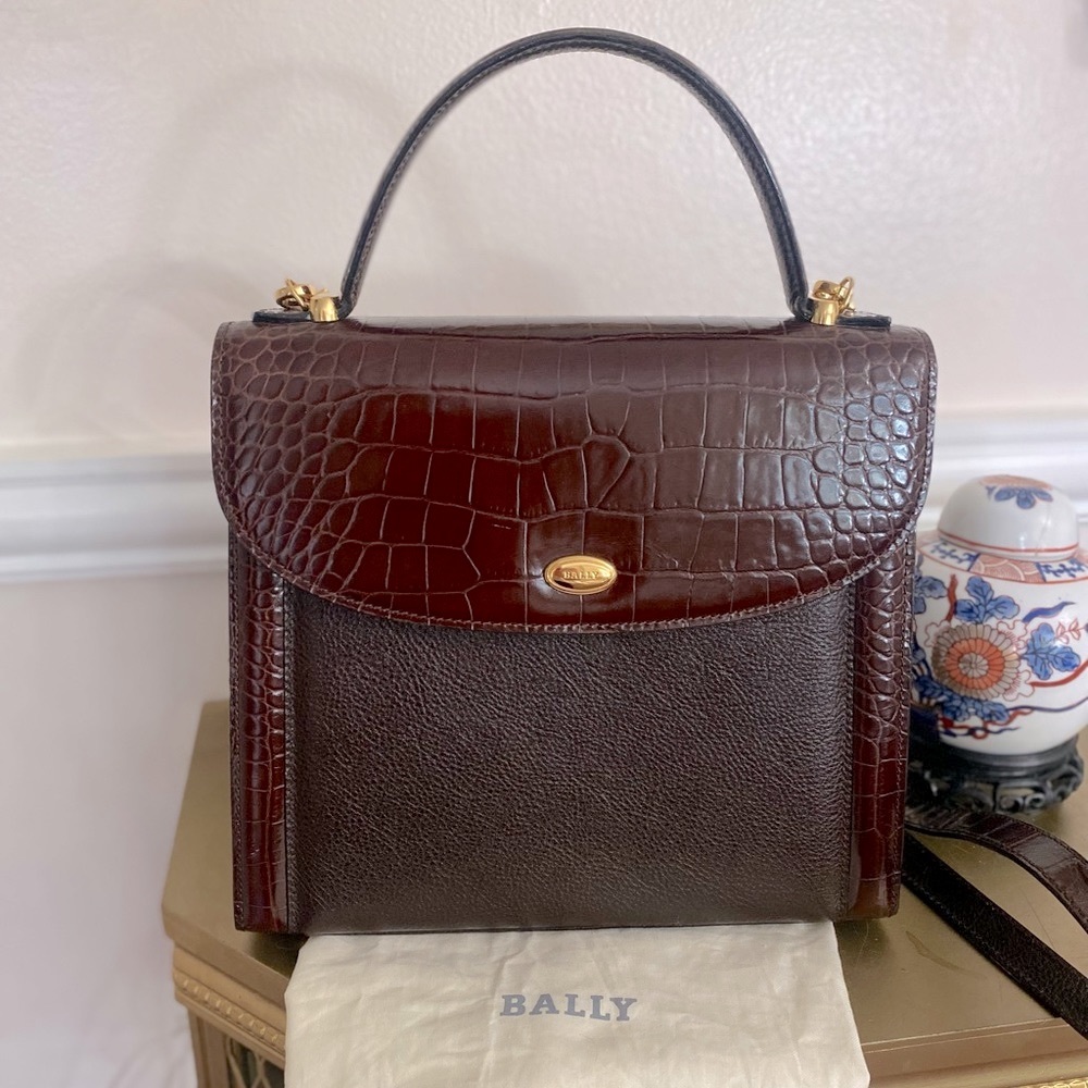 Authentic Bally Brown and Burgendy leather Hand / Crossbody Bag